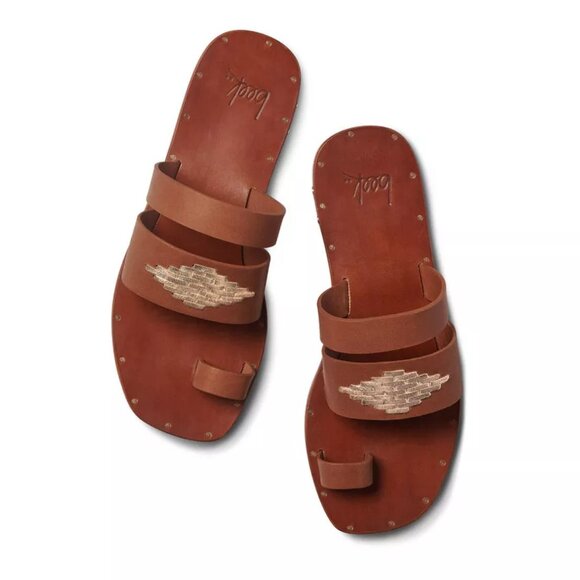 NEW BEEK Leather Brilliant Toe Ring Sandals Cognac for women 123mn - Picture 3 of 8